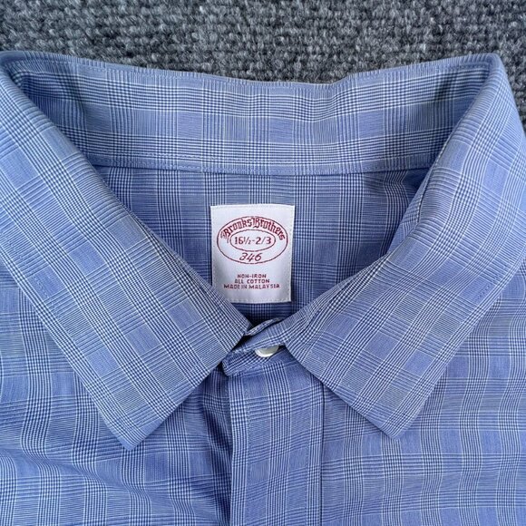 Brooks Brothers Long Sleeve Button Up Shirt Mens 16.5 32/33 Blue Check Cotton - Picture 5 of 11